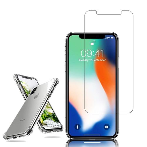 Coque Silicone Tpu Souple Pour Apple Iphone X 5.8" Anti-Choc Ultra Résistant Avec Coins Renforcés - Transparent + 1 Film Verre Trempé - Transparent