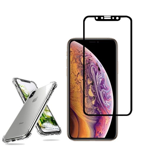 Coque Silicone Tpu Souple Pour Apple Iphone X 5.8" Anti-Choc Ultra Résistant Avec Coins Renforcés - Transparent + 1 Film Verre Trempé - Noir