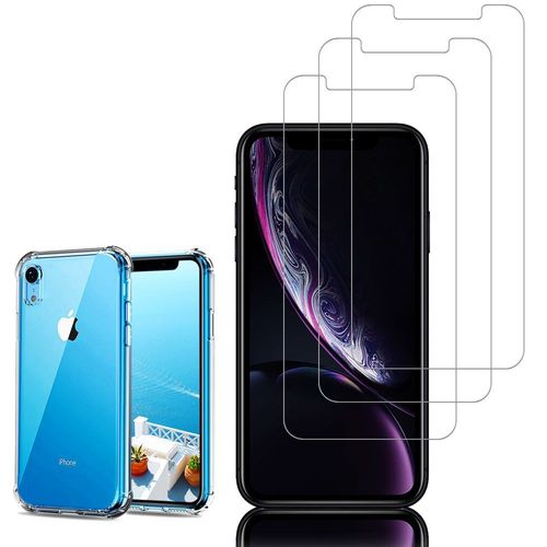 Coque Silicone Tpu Souple Pour Apple Iphone Xr (2018) 6.1" Anti-Choc Ultra Résistant Avec Coins Renforcés - Transparent + 3 Films Verre Trempé - Transparent