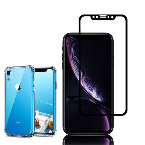 Coque Silicone Tpu Souple Pour Apple Iphone Xr (2018) 6.1" Anti-Choc Ultra Résistant Avec Coins Renforcés - Transparent + 1 Film Verre Trempé - Noir