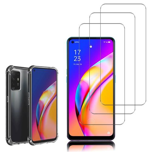 Coque Silicone Tpu Souple Pour Oppo A94 5g 6.43" Anti-Choc Ultra Résistant Avec Coins Renforcés - Transparent + 3 Films Verre Trempé - Transparent