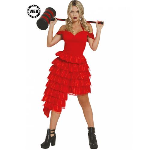 Robe Rouge D'arlequin Fou Femme - Taille: Xs / S (36-38)