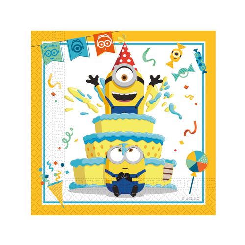20 Serviettes En Papier Minions 33 X 33 Cm
