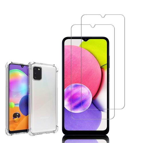 Coque Silicone Tpu Souple Pour Samsung Galaxy A03s 6.5" Anti-Choc Ultra Résistant Avec Coins Renforcés - Transparent + 2 Films Verre Trempé - Transparent