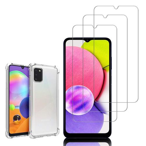 Coque Silicone Tpu Souple Pour Samsung Galaxy A03s 6.5" Anti-Choc Ultra Résistant Avec Coins Renforcés - Transparent + 3 Films Verre Trempé - Transparent