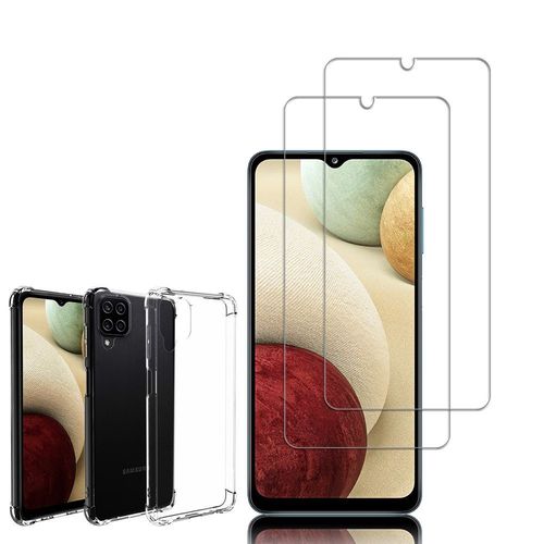 Coque Silicone Tpu Souple Pour Samsung Galaxy A12 6.5" Anti-Choc Ultra Résistant Avec Coins Renforcés - Transparent + 2 Films Verre Trempé - Transparent
