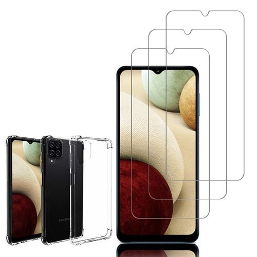 Coque Silicone Tpu Souple Pour Samsung Galaxy A12 Nacho 6.5" Anti-Choc Ultra Résistant Avec Coins Renforcés - Transparent + 3 Films Verre Trempé - Transparent