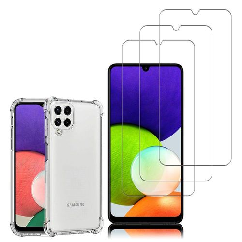 Coque Silicone Tpu Souple Pour Samsung Galaxy A22 4g 6.4" Anti-Choc Ultra Résistant Avec Coins Renforcés - Transparent + 3 Films Verre Trempé - Transparent