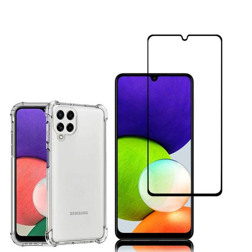 Coque Silicone Tpu Souple Pour Samsung Galaxy A22 4g 6.4" Anti-Choc Ultra Résistant Avec Coins Renforcés - Transparent + 1 Film Verre Trempé - Noir