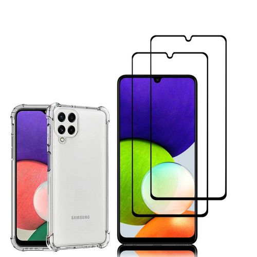 Coque Silicone Tpu Souple Pour Samsung Galaxy A22 4g 6.4" Anti-Choc Ultra Résistant Avec Coins Renforcés - Transparent + 2 Films Verre Trempé - Noir