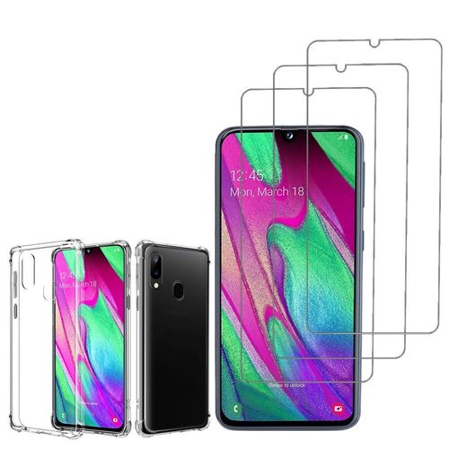 Coque Silicone Tpu Souple Pour Samsung Galaxy A40 5.9" Anti-Choc Ultra Résistant Avec Coins Renforcés - Transparent + 3 Films Verre Trempé - Transparent