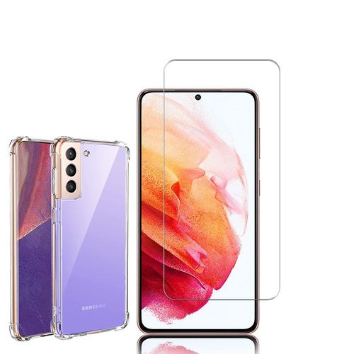 Coque Silicone Tpu Souple Pour Samsung Galaxy S21 5g 6.2" Anti-Choc Ultra Résistant Avec Coins Renforcés - Transparent + 1 Film Verre Trempé - Transparent