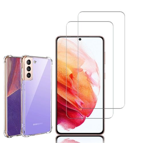 Coque Silicone Tpu Souple Pour Samsung Galaxy S21 5g 6.2" Anti-Choc Ultra Résistant Avec Coins Renforcés - Transparent + 2 Films Verre Trempé - Transparent