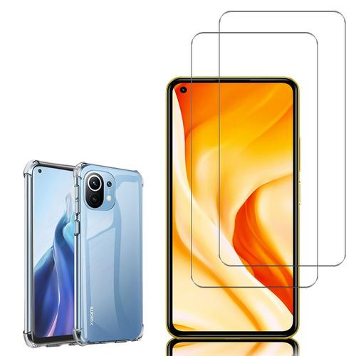 Coque Silicone Tpu Souple Pour Xiaomi Mi 11 Lite/ Mi 11 Lite 5g 6.55" Anti-Choc Ultra Résistant Avec Coins Renforcés - Transparent + 2 Films Verre Trempé - Transparent