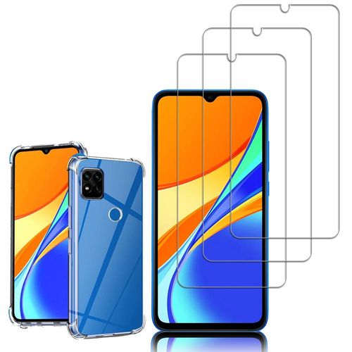 Coque Silicone Tpu Souple Pour Xiaomi Redmi 9c/ 9c Nfc/ Redmi 9 (India) 6.53" Anti-Choc Ultra Résistant Avec Coins Renforcés - Transparent + 3 Films Verre Trempé - Transparent