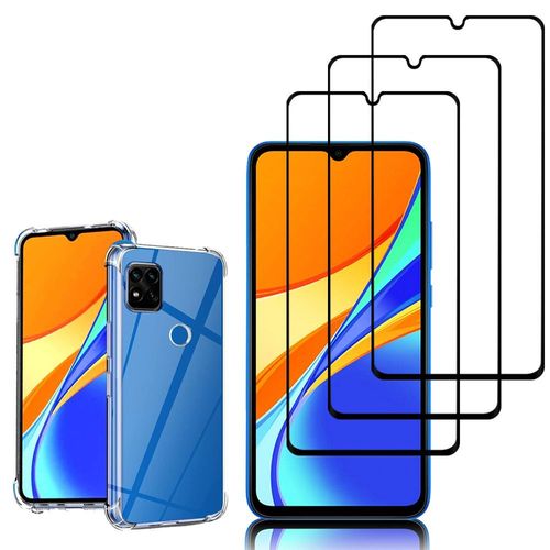 Coque Silicone Tpu Souple Pour Xiaomi Redmi 9c/ 9c Nfc/ Redmi 9 (India) 6.53" Anti-Choc Ultra Résistant Avec Coins Renforcés - Transparent + 3 Films Verre Trempé - Noir