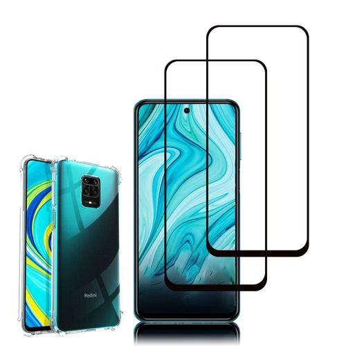 Coque Silicone Tpu Souple Pour Xiaomi Redmi Note 10 Lite 6.67" Anti-Choc Ultra Résistant Avec Coins Renforcés - Transparent + 2 Films Verre Trempé - Noir