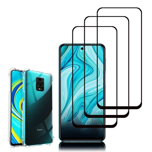 Coque Silicone Tpu Souple Pour Xiaomi Redmi Note 10 Lite 6.67" Anti-Choc Ultra Résistant Avec Coins Renforcés - Transparent + 3 Films Verre Trempé - Noir