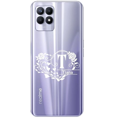 Coque Realme 8i Avec Votre Prenom Police 16 Blanc Coeur Et Fleur