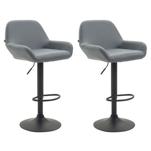 Lot De 2 Tabourets De Bar Moderne Et Confortable En Synthétique Gris Pieds Trompette En Métal Noir Tdb10219