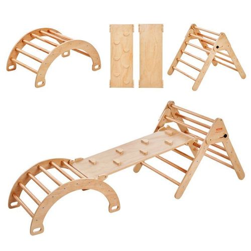 Kit Triangle D'escalade Montessori-Vevor-5-En-1-Enfants Bois Grande Taille-Intérieure Triangle-Rampe Arc-Tout-Petits 1-3 Ans