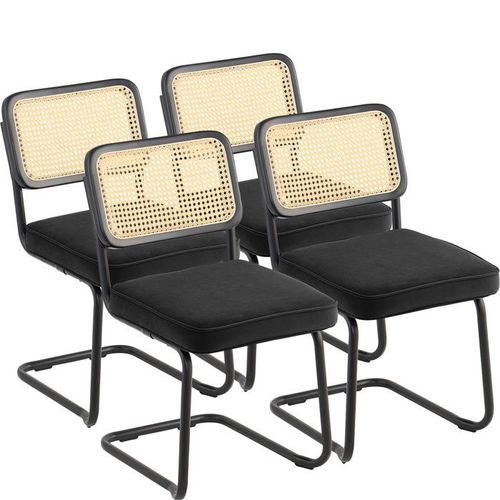 Chaises En Rotin-Vevor-Lot De 4-Modernes Du Milieu Du Siècle-Velours Tapissée-Chaise Rétro-Salon, Chambre, Bureau-Noir