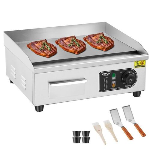 Plancha Électrique-VEVOR- 2800 W, Plaque de Cuisson en Fer et Inox, Température Réglable 50-300 °C, 2 Pelles et 2 Brosses