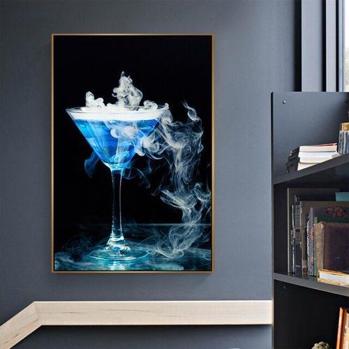 Verre À Cocktail Bleu Avec Fumée De Glace, Décoration De Cuisine Moderne, Images Murales D'art Pour Salon, Hd, Spray Sur Toile, Peintures À L'huile 40*40cm