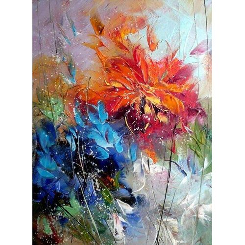 Affiche Aquarelle Abstraite Fleur Bleue Orange, Peinture À L'huile Sur Toile Et Tableau D'art Mural Imprimé, Décoration De Salle De Maison 40*40cm