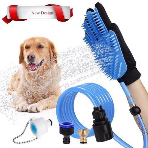 3 En 1 Gant Toilettage Pour Animaux: Douche, Massage, Epilation, Pulvérisateur De Douche À L'intérieur Et L'extérieur (Bleu)