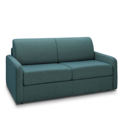 Canapé Convertible Express Mac Mahon Sommier Lattes 120cm Matelas 16cm Tissu Tweed Bleu Lagon