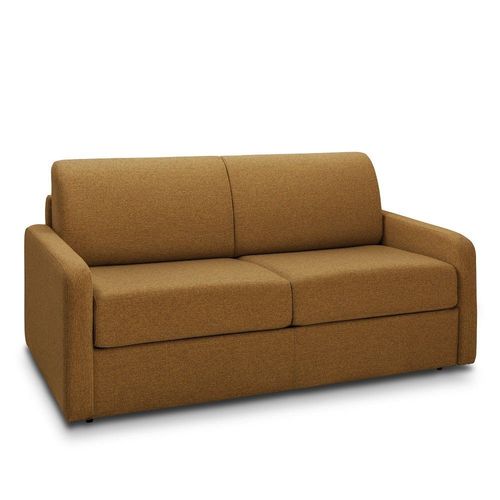 Canapé Convertible Express Mac Mahon Sommier Lattes 160cm Matelas 16cm Tissu Tweed Jaune Curry