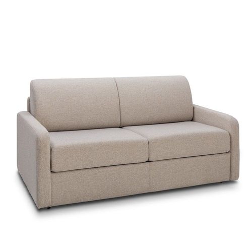 Canapé Convertible Express Mac Mahon Sommier Lattes 160cm Matelas 16cm Tissu Tweed Beige