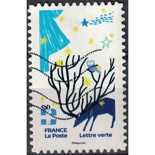 France 2021 Oblitéré Used Fêtes De Fin D'année Septième Cerf Chouette Étoiles