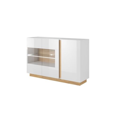 Buffet Murari - 3 Portes - Avec Leds - Blanc Brillant Et Chêne