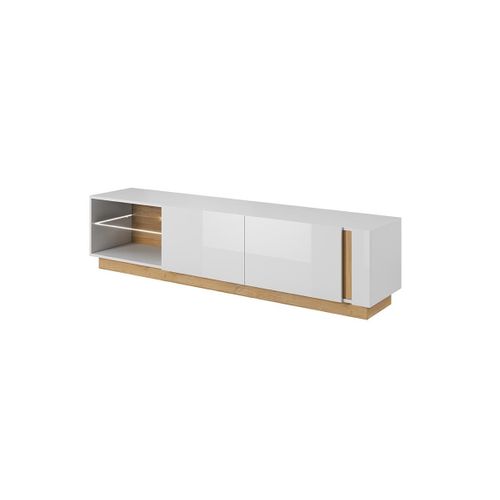 Meuble Tv Murari - 2 Portes Et 2 Niches - Avec Leds - Blanc Brillant Et Chêne