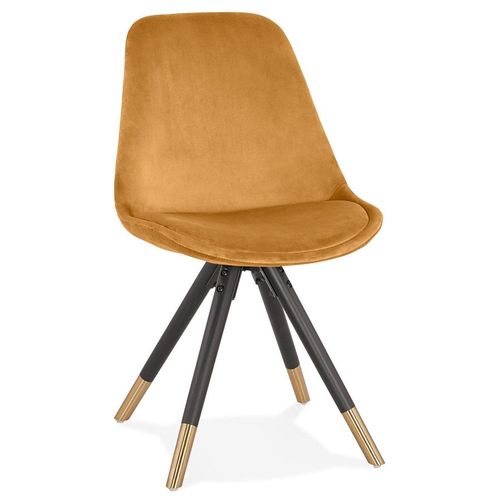 Chaise Design 'hamilton' En Velours Moutarde Et Pieds En Bois Noir