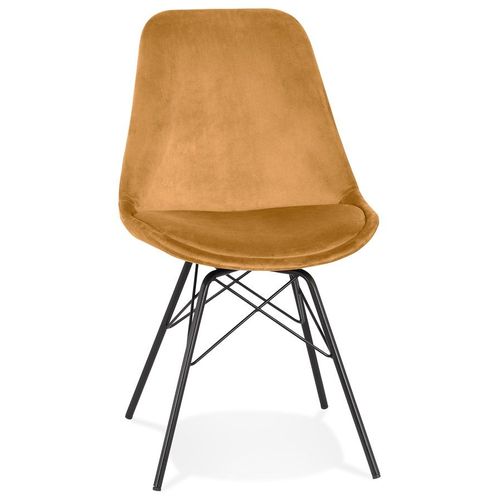 Chaise Design 'zazy' En Velours Moutarde Et Pieds En Métal Noir