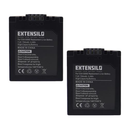 EXTENSILO 2x Batteries compatible avec Panasonic Lumix DMC-FZ8 appareil photo, reflex numérique (750mAh, 7,2V, Li-ion)
