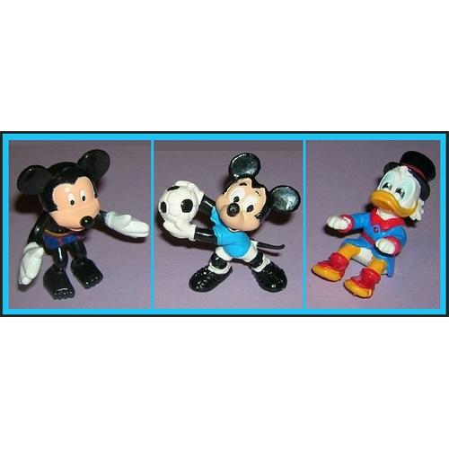 1 Lot De 3 Figurines ( Mickey, Picsou & Mickey Footballeur ) Disney, En Pvc, Année 1980