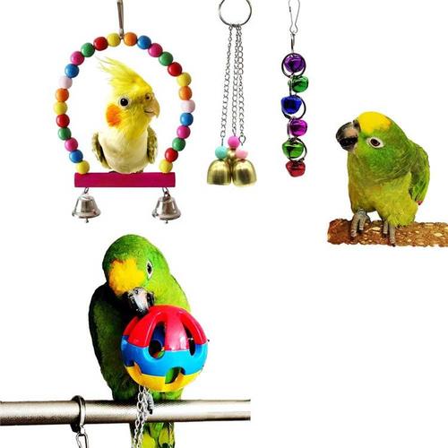 Oiseau Parrot Jouet Mâcher Jeux 5 Pcs Bell Hamac Balançoire Pendentif Accessoires Pour Perruche Aras Perroquets Love Birds Pinsons