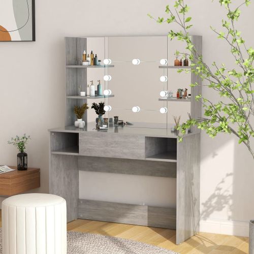 Vidaxl Table De Maquillage Éclairage Led 100x40x135 Cm Mdf Gris Béton