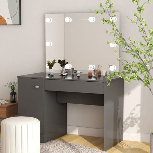 Vidaxl Table De Maquillage Avec Éclairage Led 110x55x145 Cm Mdf Gris