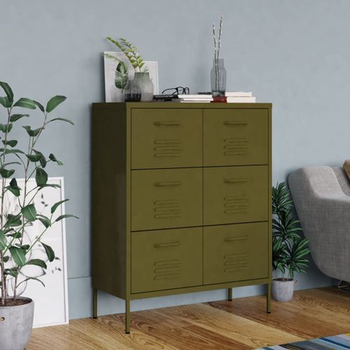 Vidaxl Armoire À Tiroirs Vert Olive 80x35x101,5 Cm Acier