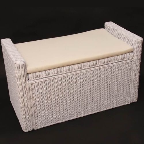 Coffre De Stockage, Banquette M92 Rotin Avec Coussin Kissen 88cm   Blanc