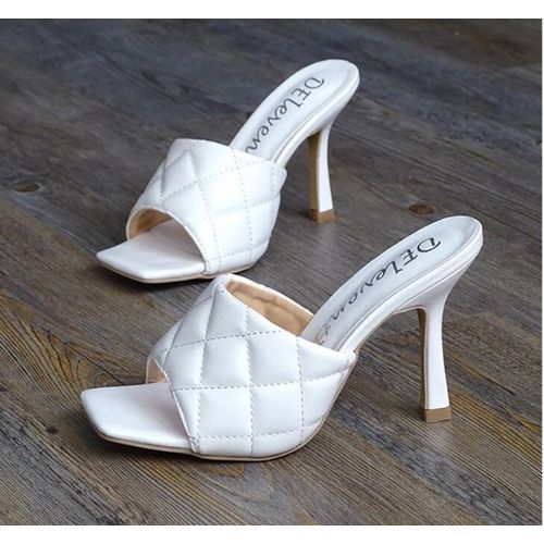 Chaussures Talons Hauts Imitation Cuir Chaussure Molletonnée, Sandales Pantoufle, Pour Femme, De Couleur Rouge, Blanche, Bleue, Noire Ou Chair