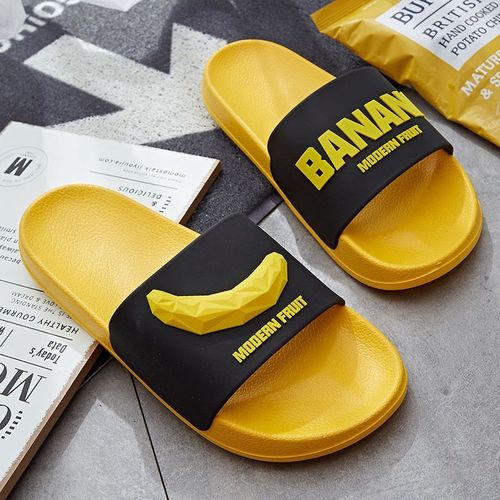 Chaussures De Couple Antidérapantes Pour Hommes Et Femmes, Pantoufles De Maison Motif De Fruit 3d, Dessin Animé Banane,té, Chaussures D'intérieur Plates Orange, Diapositives De Salle De Bain