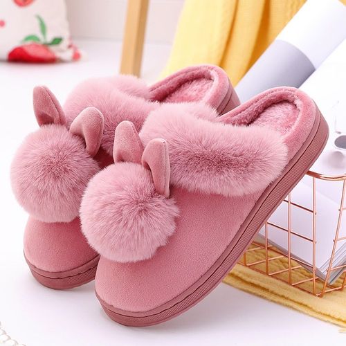 Chaussures De Maison Oreilles De Lapin Mignonnes Pour Femmes, Pantoufles Chaudes D'hiver, Pantoufles En Peluche Pour Femmes, Intérieur Décontracté Pour Dames