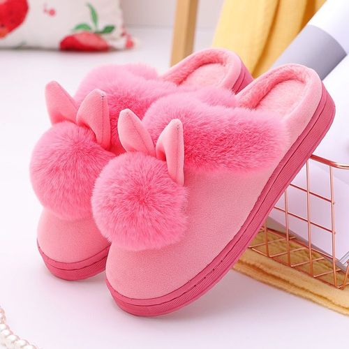 Chaussures De Maison Oreilles De Lapin Mignonnes Pour Femmes, Pantoufles Chaudes D'hiver, Pantoufles En Peluche Pour Femmes, Intérieur Décontracté Pour Dames