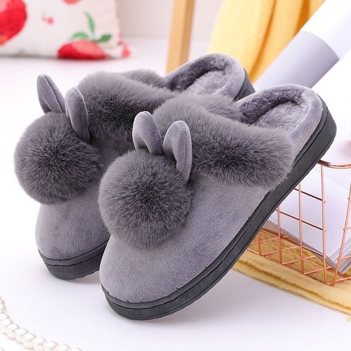 Chaussures De Maison Oreilles De Lapin Mignonnes Pour Femmes, Pantoufles Chaudes D'hiver, Pantoufles En Peluche Pour Femmes, Intérieur Décontracté Pour Dames